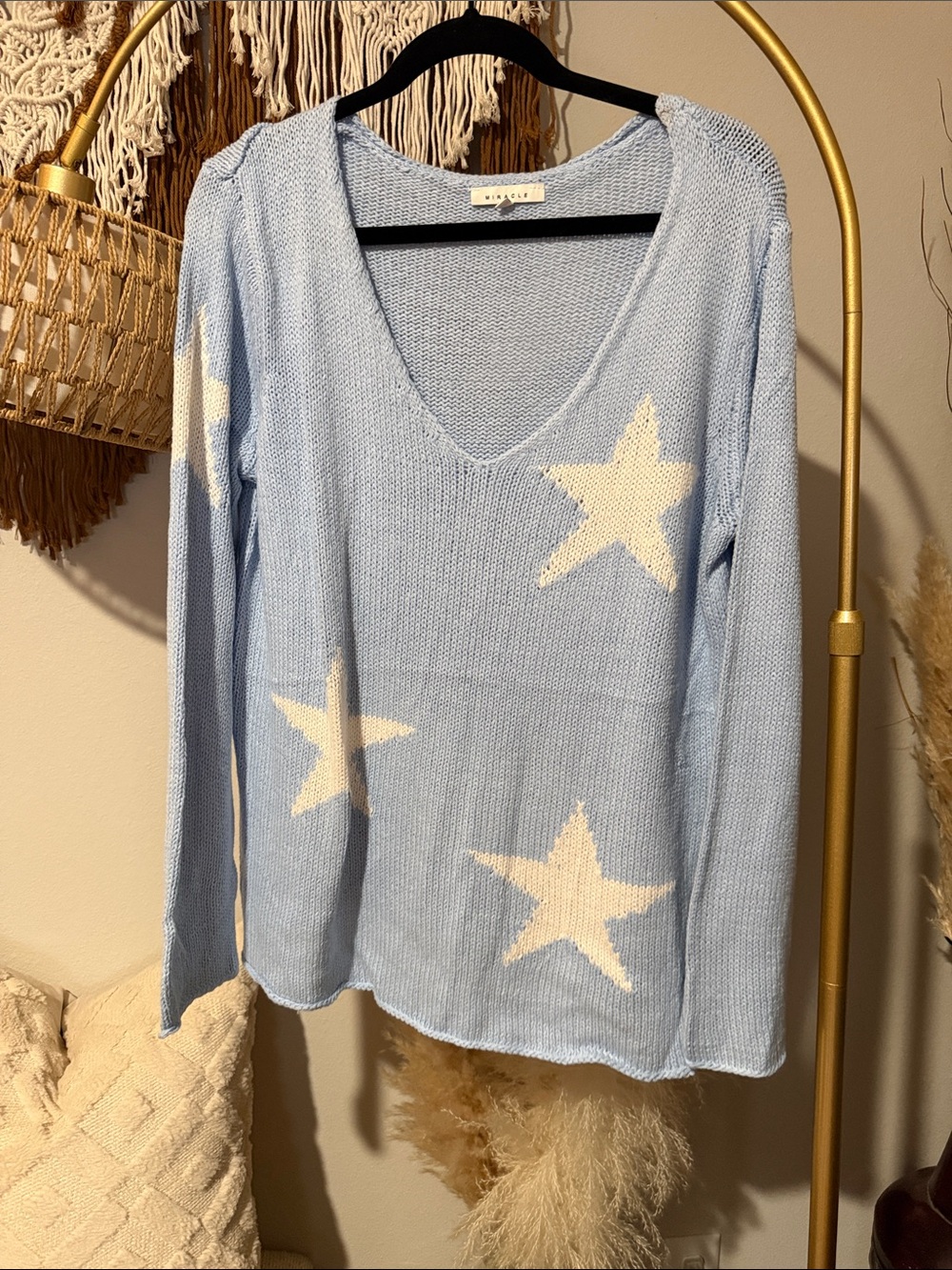 Miracle Light Blue V-Neck Star Sweater
